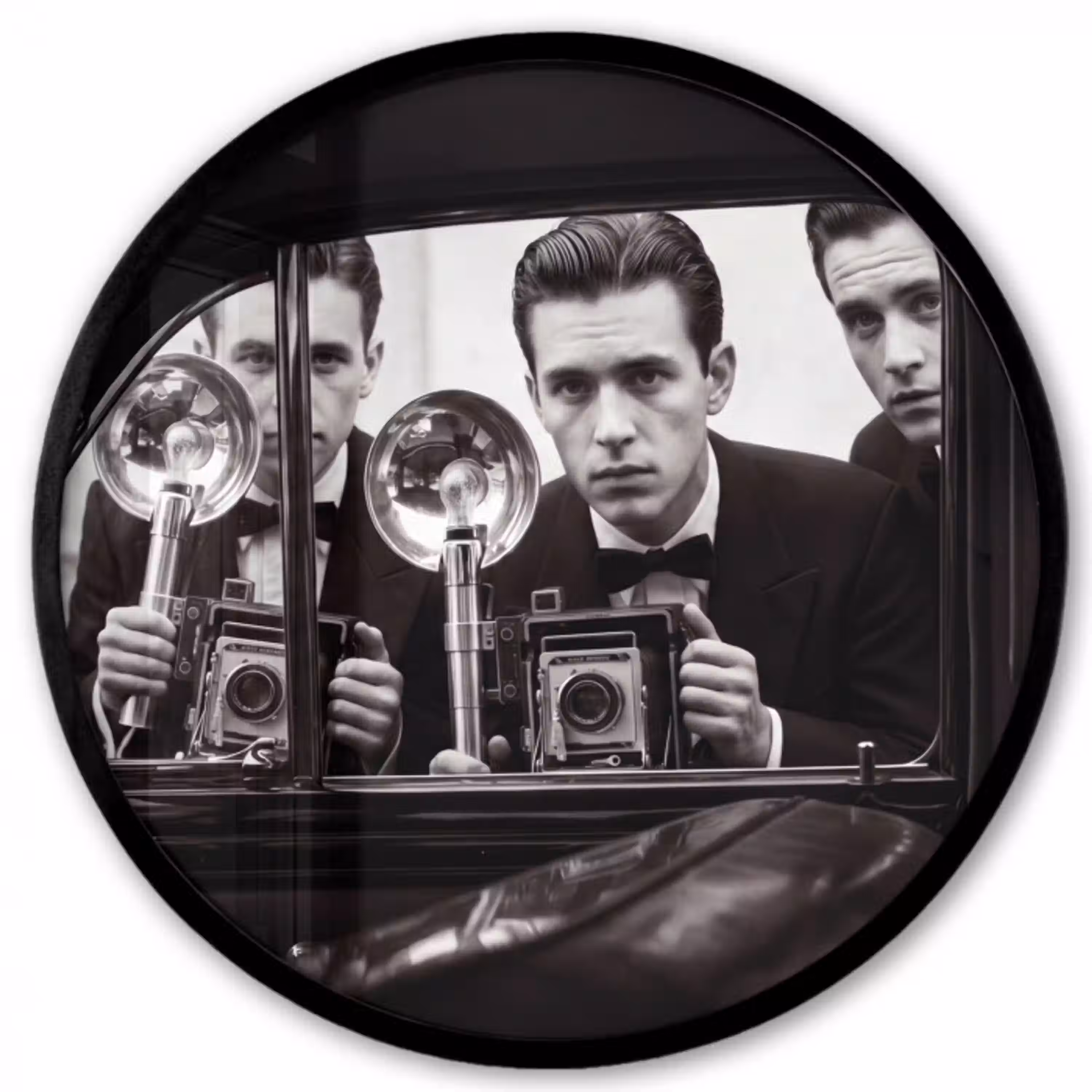 Fotograaf - Camera - Vintage - Journalistiek - Zwart-wit Fotolijst rond zonder passe partout klein -3d