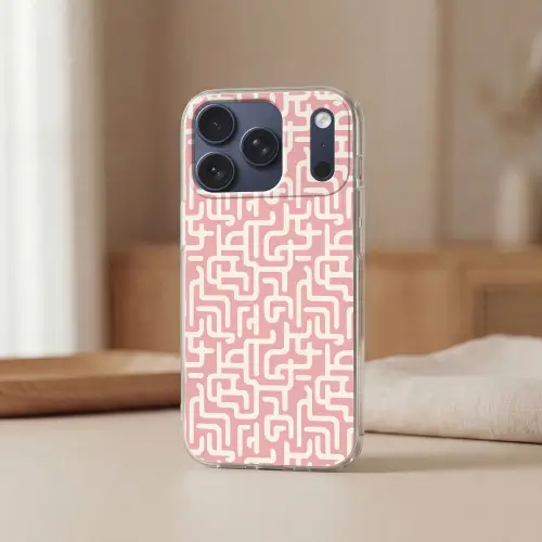Doolhofpatroon - Roze - Wit - Abstract Telefoonhoesje iPhone 17 Pro klein 878 -sfeer2