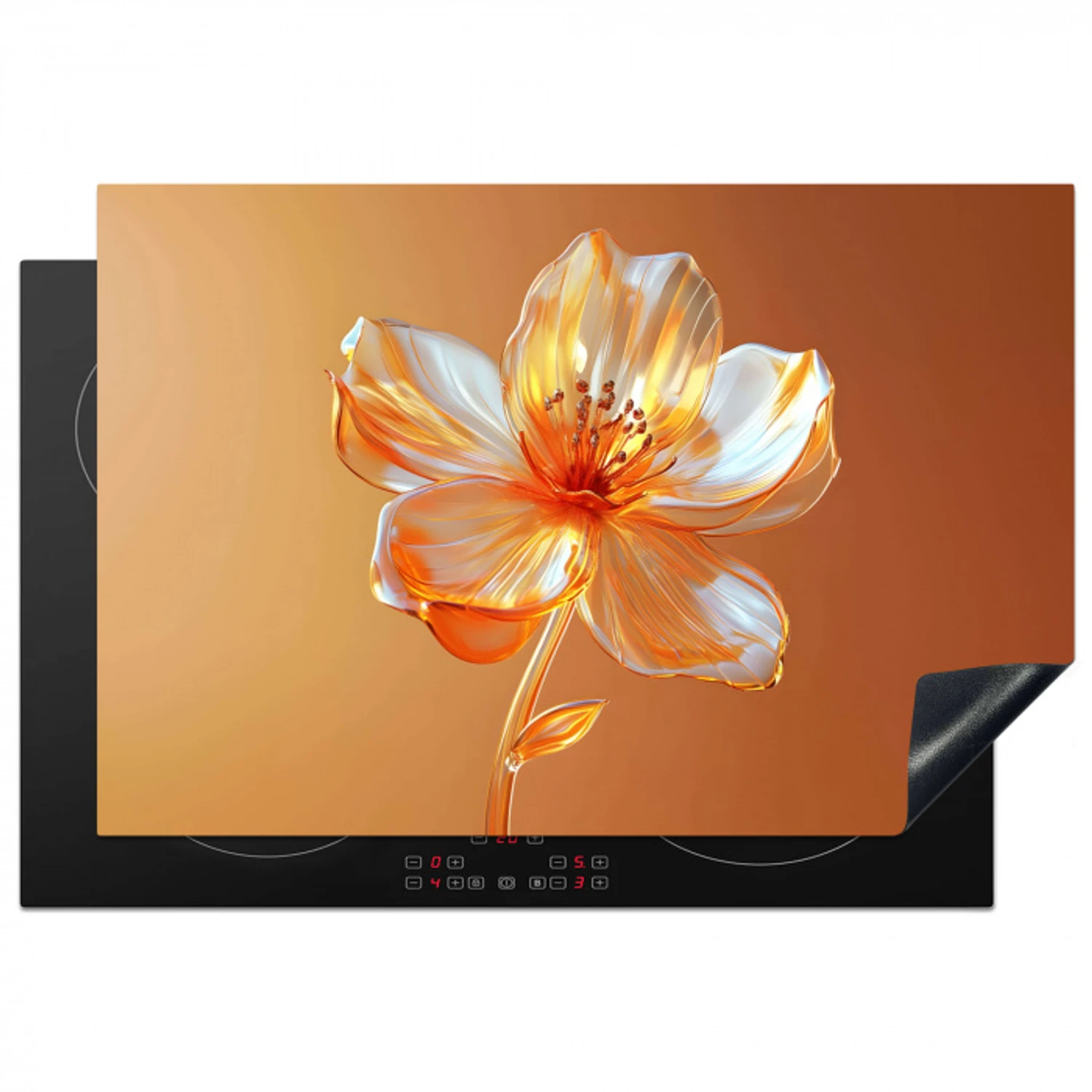 Glazen - Bloem - Oranje Inductie beschermer vinyl 3mm klein -3d