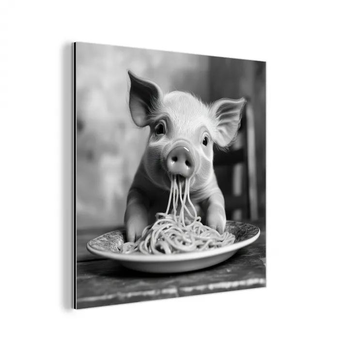 Varken - Schattig - Spaghetti - Zwart wit - Dier aluminium wit klein -3d