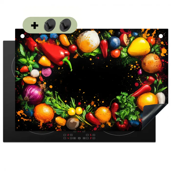 Groente - Graffiti - Kleurrijk - Koken - Abstract Inductie beschemer met haakjes klein -3d
