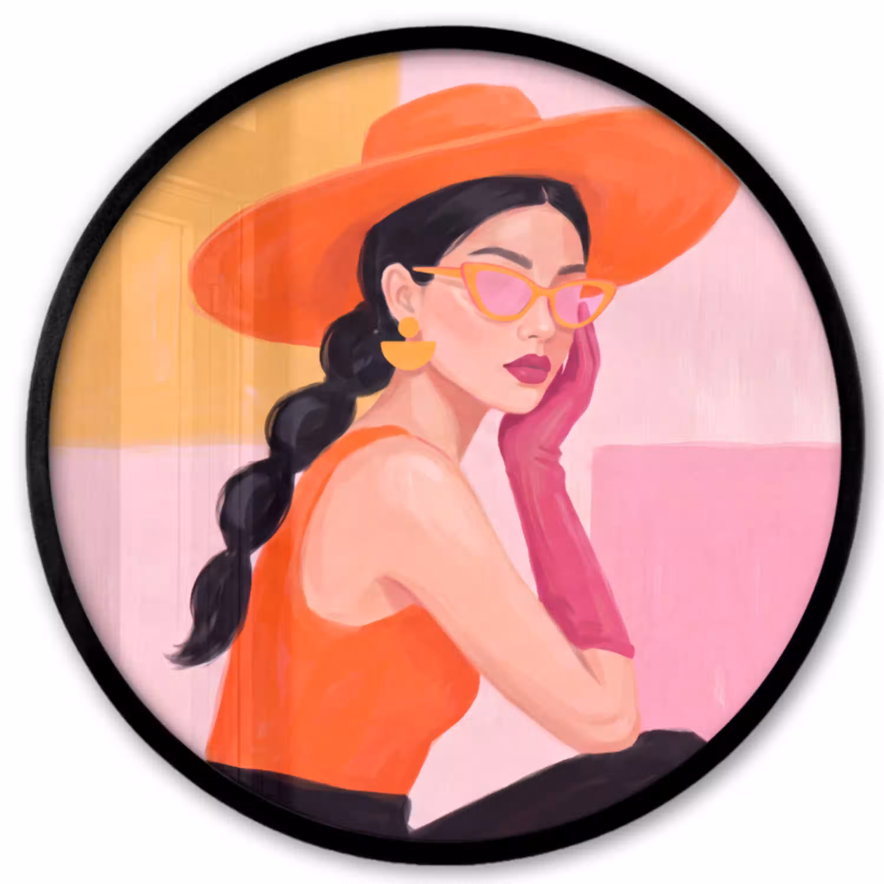 Vrouw - Hoed - Mode - Modern - Oranje Fotolijst rond zonder passe partout klein -3d