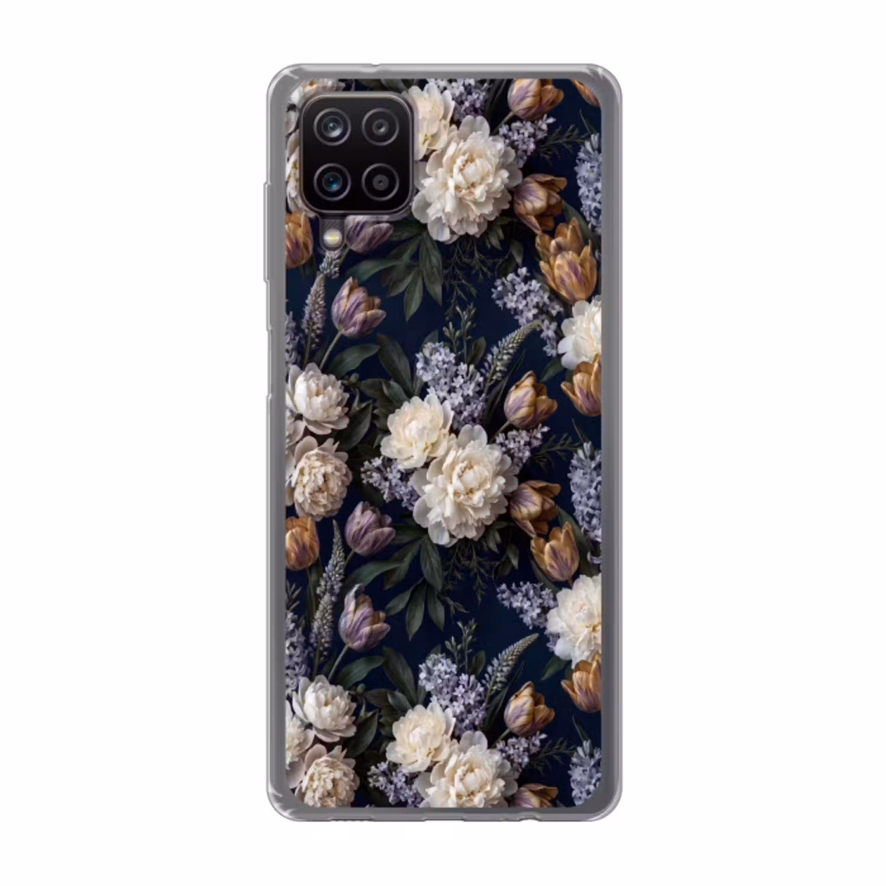 Bloemen - Donker - Elegant - Natuur - Wit Telefoonhoesje Samsung Galaxy A12 klein -3d