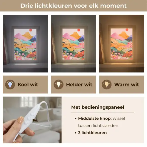 Kleurrijke bloemen - Bergen - Fantasielandschap Light Box met kabel (Tafellamp) klein -USP_lichtkleurNL