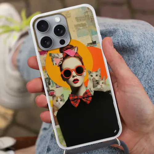 Vrouw - Bril - Strik - Retro Hoesje iPhone 16 Pro Max met koord klein -sfeer3