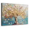 Boom - Blauw - Goud - Abstract - Modern Textielframe zwart klein -3d