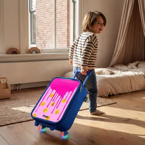Verf - Smiley - Roze Kinderkoffer - Blauw klein -sfeer1