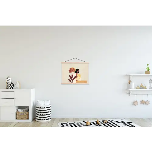 Vrouw - Minimalistisch - Bloem textielposter latten blank klein -kinderkamer