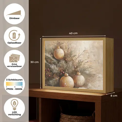 Kerst - Kerstballen - Beige - Goud Light Box met batterij (Wandlamp) middel -USP_websiteoverzichtNL