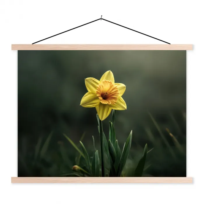 Bloem - Narcis - Gras - Geel textielposter latten blank klein -3d