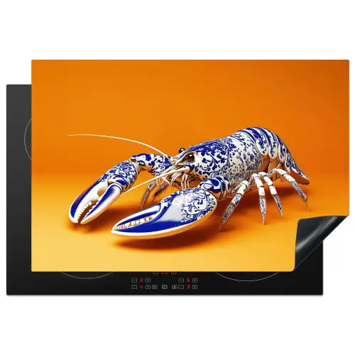 Kreeft - Delftsblauw - Schild - Stoer - Oranje Inductie beschermer vinyl 3mm klein -3d