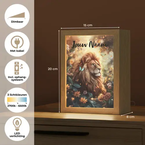 Leeuw - Dieren - Bloemen - Jungle Light Box met kabel (Kinderlampje) klein -USP_NL