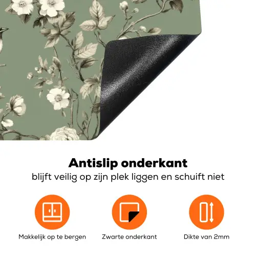 Botanisch - Vogels - Groen Inductie beschermer vinyl 3mm klein 276 -zzzzzzz-td-onderkant
