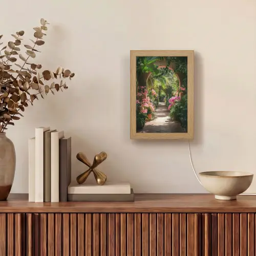 Doorkijk - Tropisch - Bloemen - Natuur Light Box met kabel (Wandlamp) klein -sfeer2