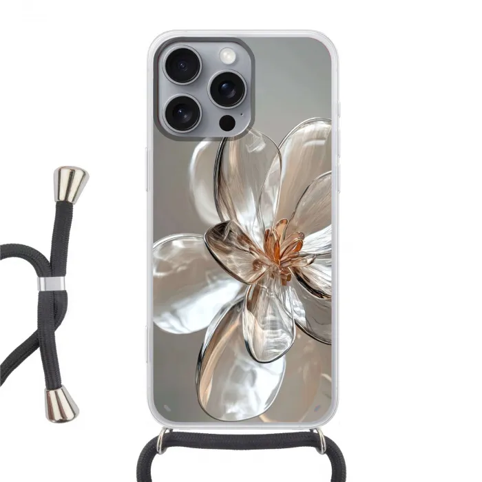 Bloem - Glazen - Doorzichtig Hoesje iPhone 16 Pro Max met koord klein -3d