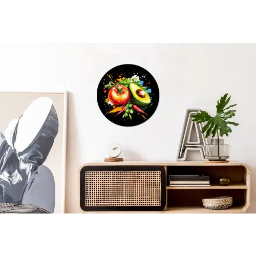Tomaat - Avocado - Peper - Graffiti - Verf - Modern Wandcirkel aluminium klein -kantoor