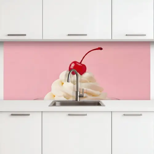 Kers - Slagroom - Roze keuken achterwand 2 middel -3d
