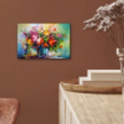 Bloemen - Kleurrijk - Bloempot - Olieverf aluminium wit klein -sfeer4