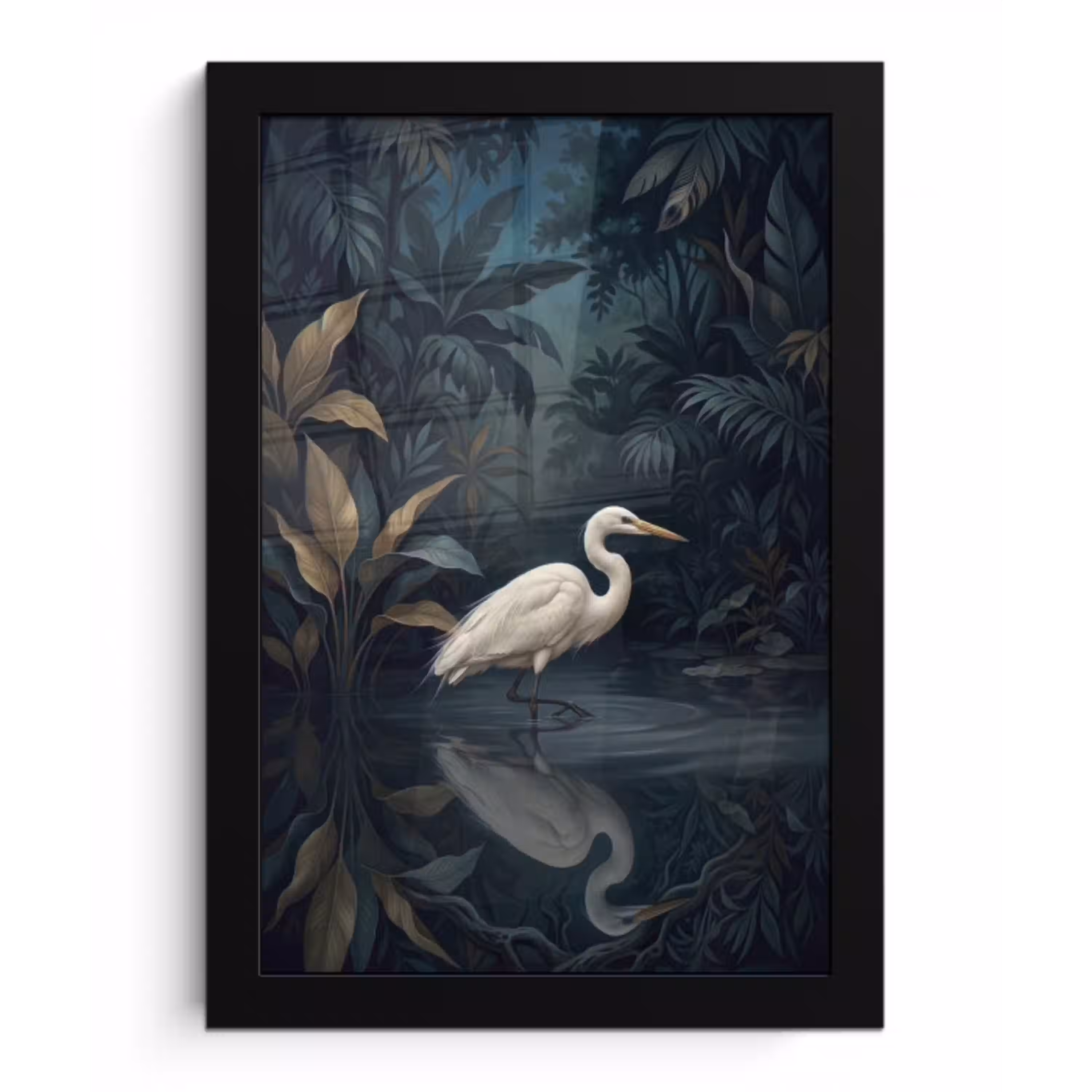 Reiger - Water - Natuur - Modern - Wit fotolijst zwart zonder passe partout klein -3d