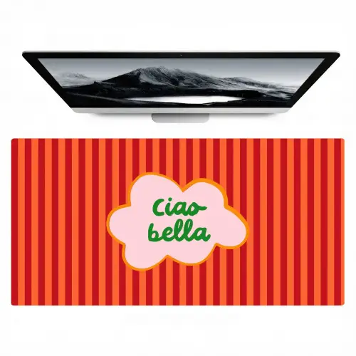 Ciao bella - Tekstwolk - Strepen - Oranje Muismat XXL klein -zzz3d