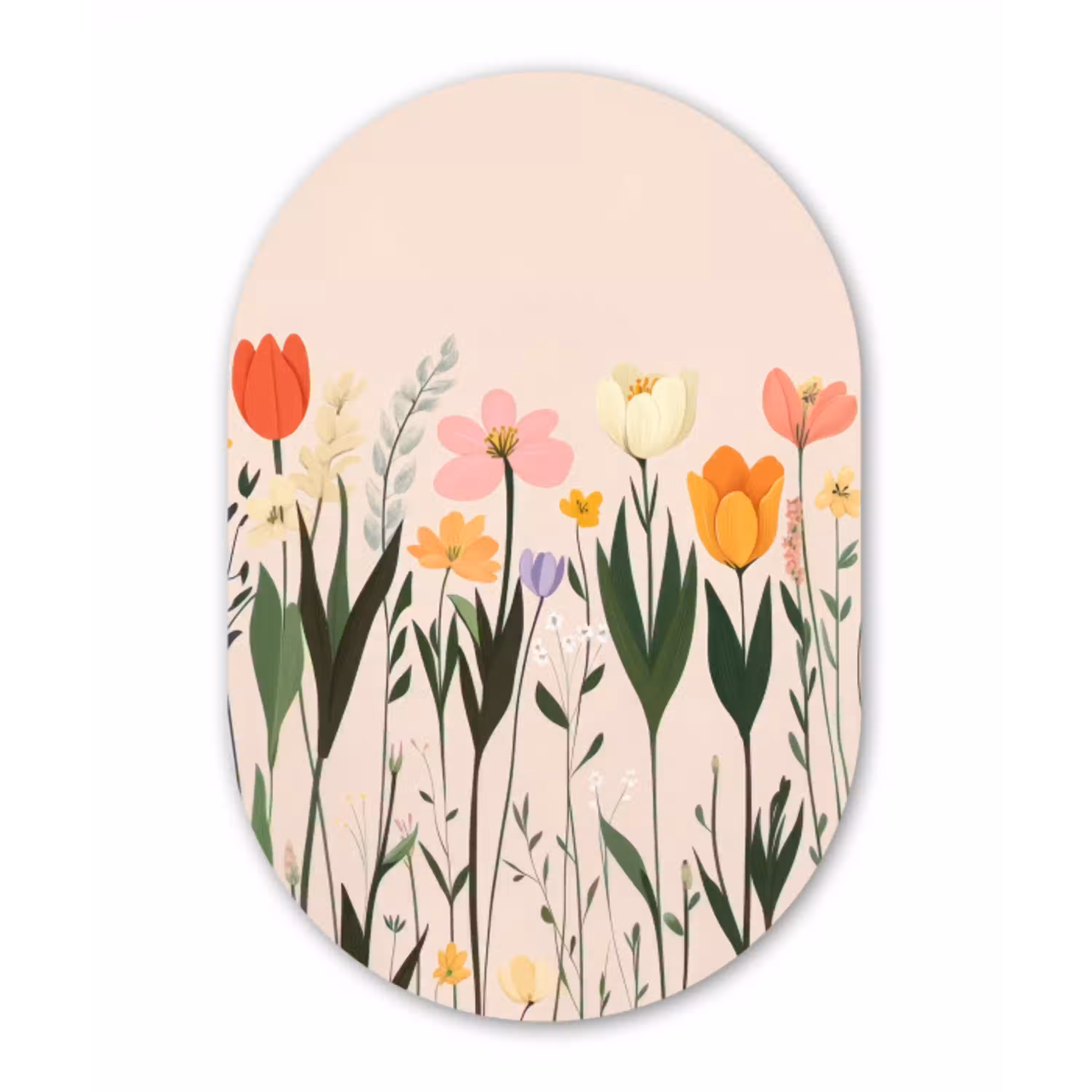 Pasteltinten - Bloemen - Illustratie Wandcirkel Ovaal Glas middel -3d