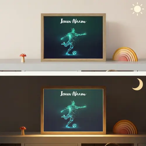 Voetballer - Trap - Blauw - Digitaal Light Box met batterij (Wandlamp kind) middel -sfeer3_kind