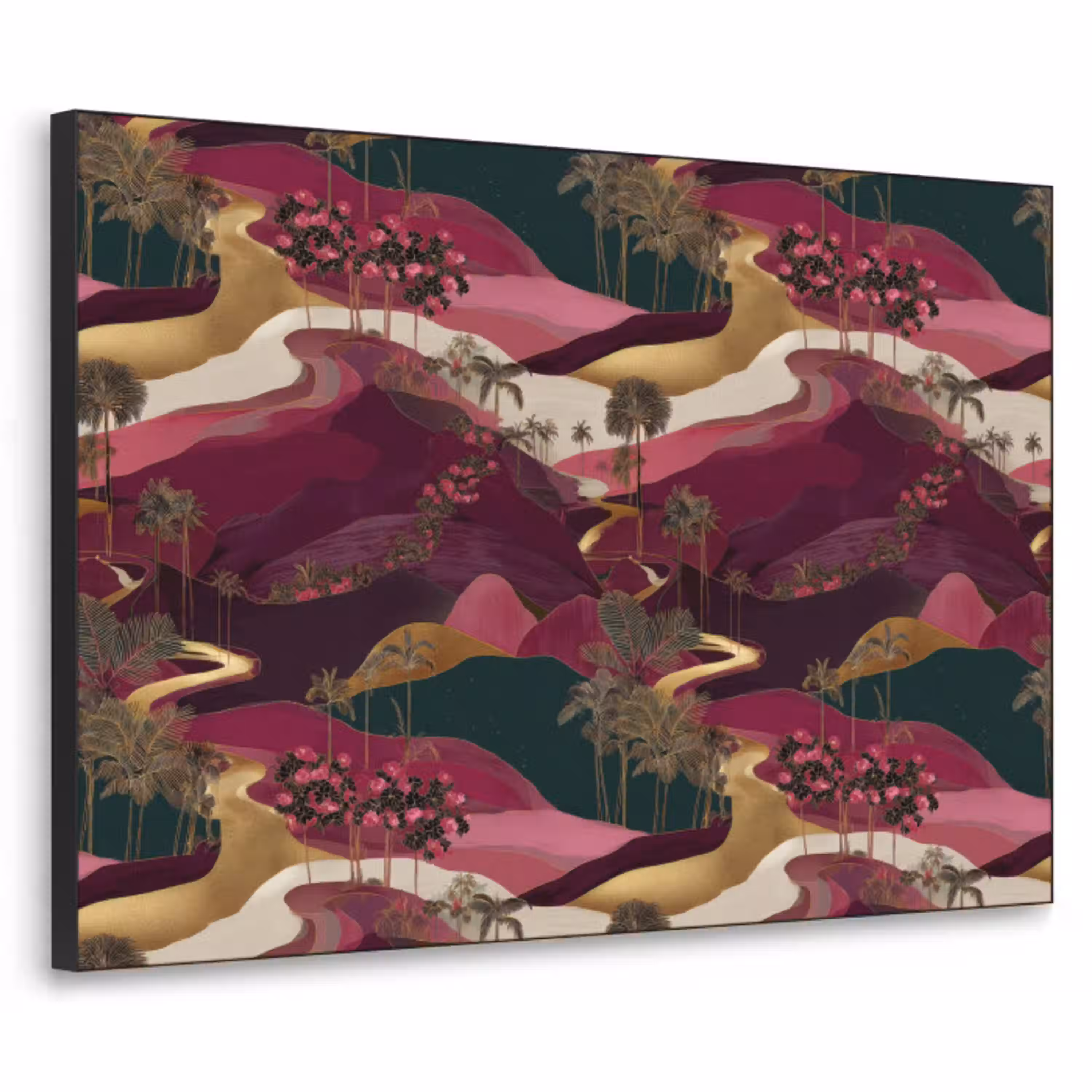 Magisch - Palmbomen - Goud Textielframe zwart klein 947 -3d