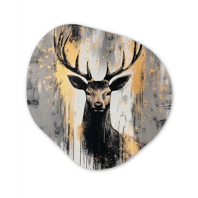 Abstract - Hert - Gewei - Goud Wandcirkel Organisch Plexiglas middel -3d