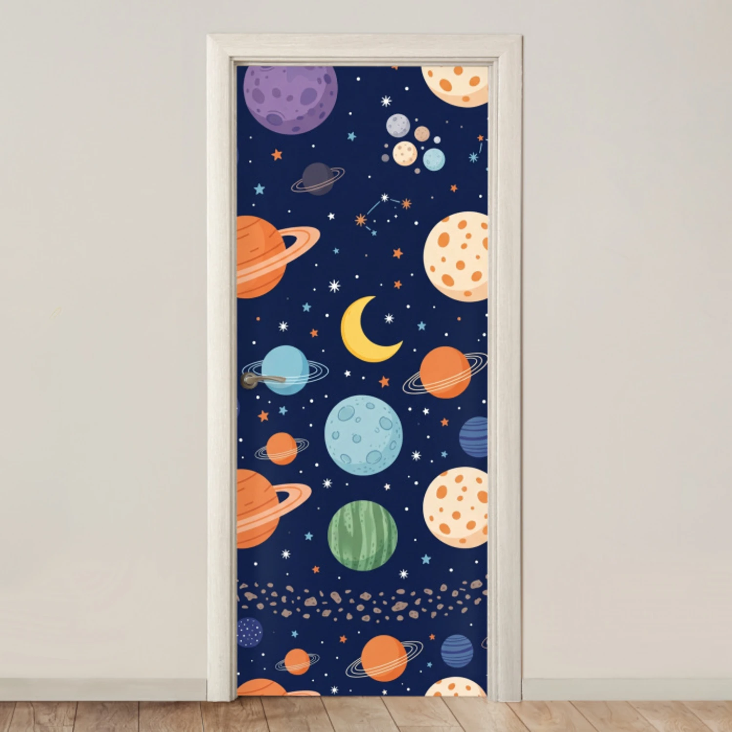 Ruimte - Planeten - Kleurrijk deurposter klein -3d_beige