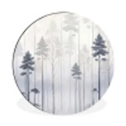 Bos - Bomen - Mist - Natuur - Illustratie - Grijs Wandcirkel aluminium klein -3d