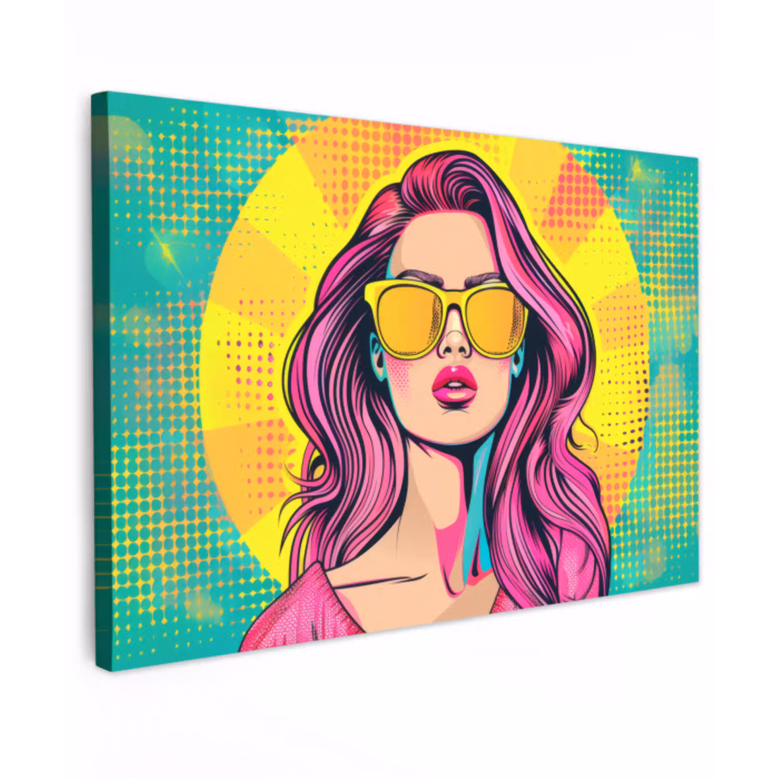 Zonnebril - Vrouw - Zonnig - Geel Tuinposter op houten frame 2 cm dik klein -3d