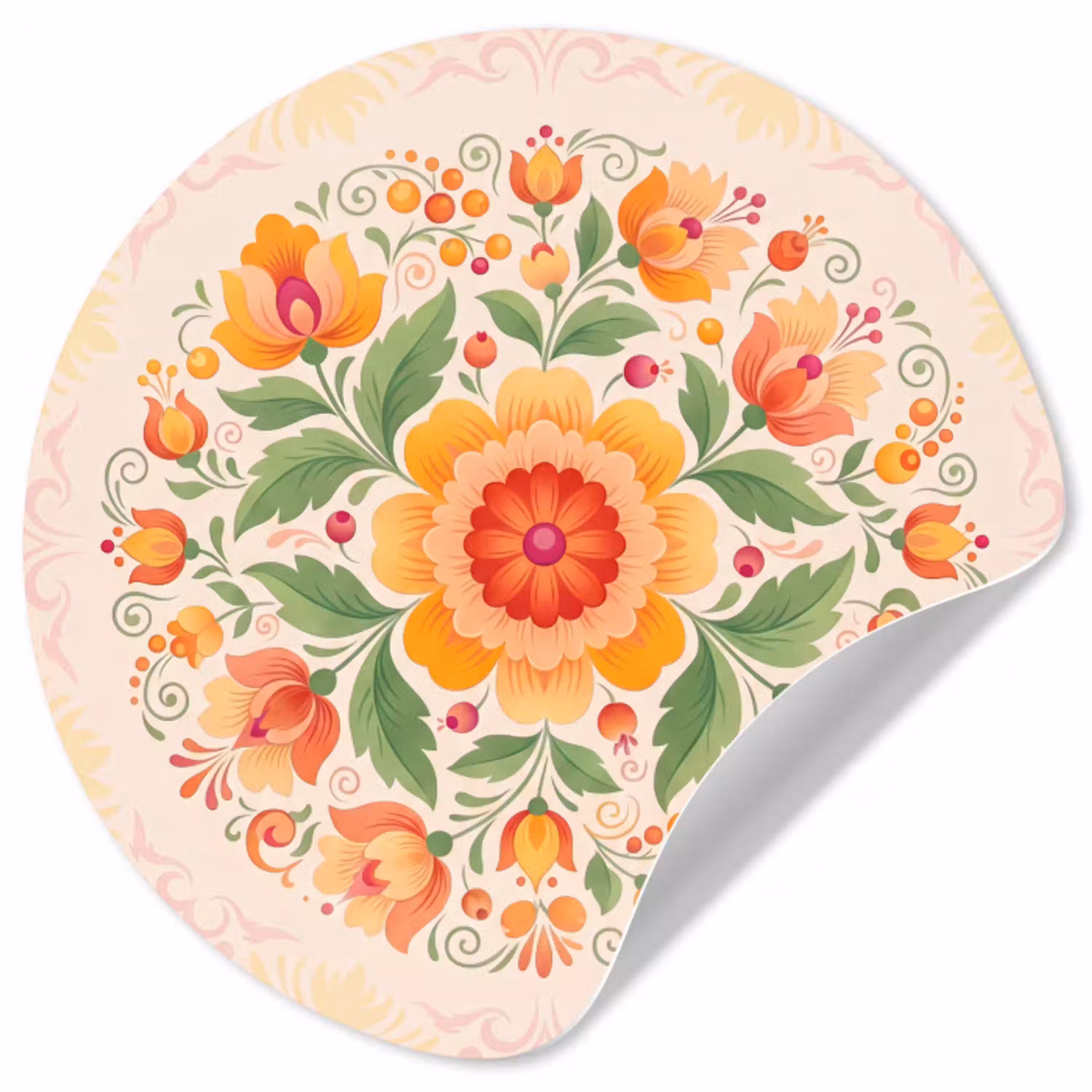 Bloemen - Patroon - Decoratief - Oranje Wandcirkel behangsticker klein -3d