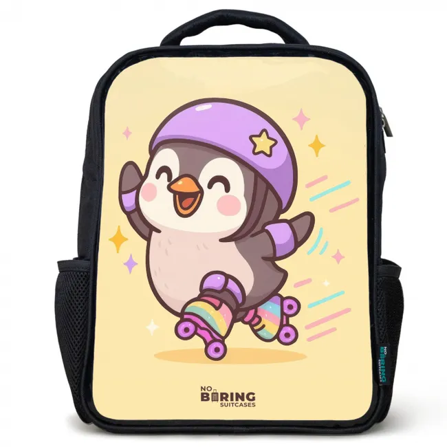Rugzak kind - Zwart - Kawai - Pinguin - Rolschaatsen