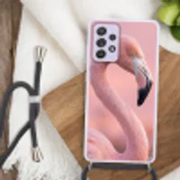 Flamingo - Portret - Roze Hoesje Samsung Galaxy A52 5G met koord klein -sfeer4