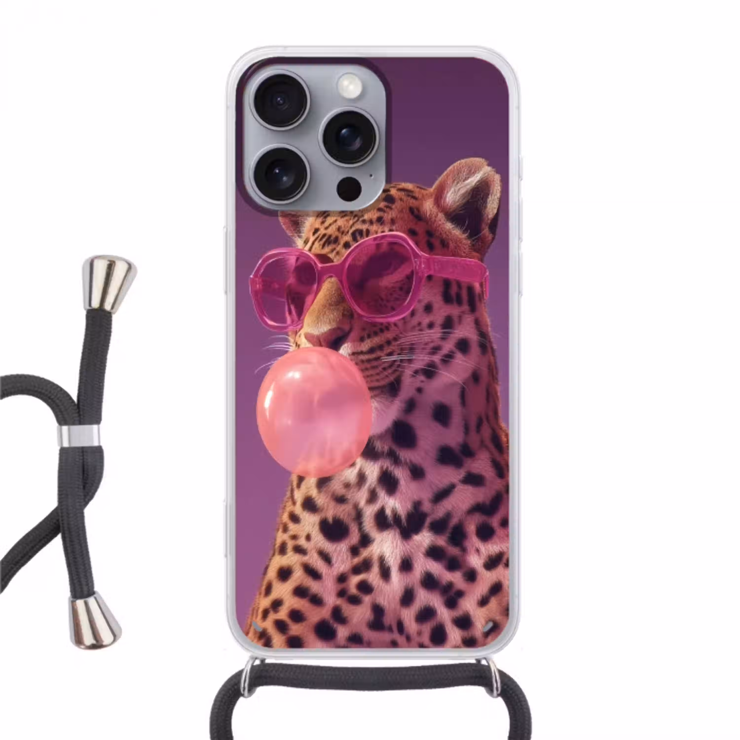 Panter - Zonnebril - Kauwgombel - Roze Hoesje iPhone 16 Pro Max met koord klein -3d