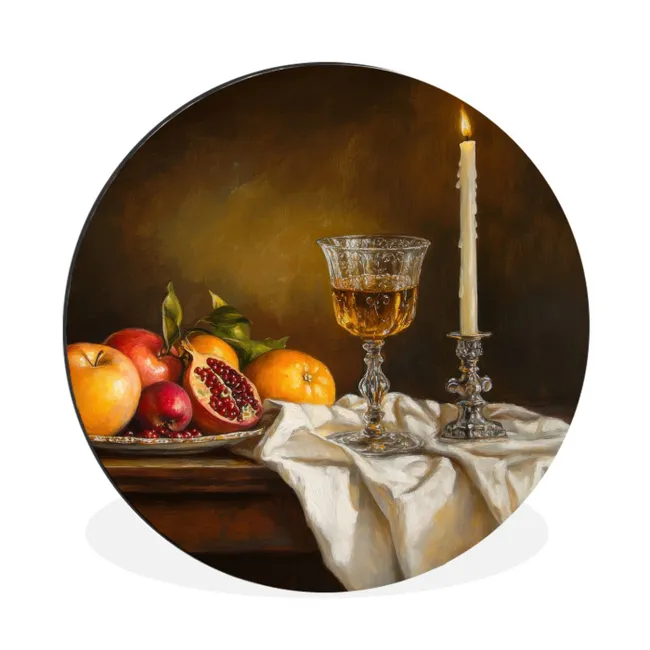 Muurcirkel aluminium Fruit -  Stilleven - Wijn - Kaars