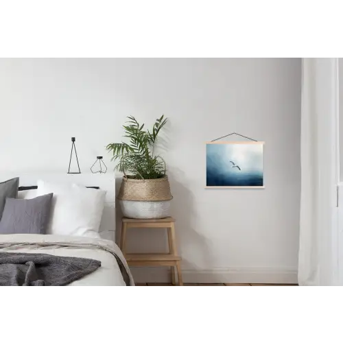 Meeuw - Wit - Zee - Mistig textielposter latten blank klein -woonkamer