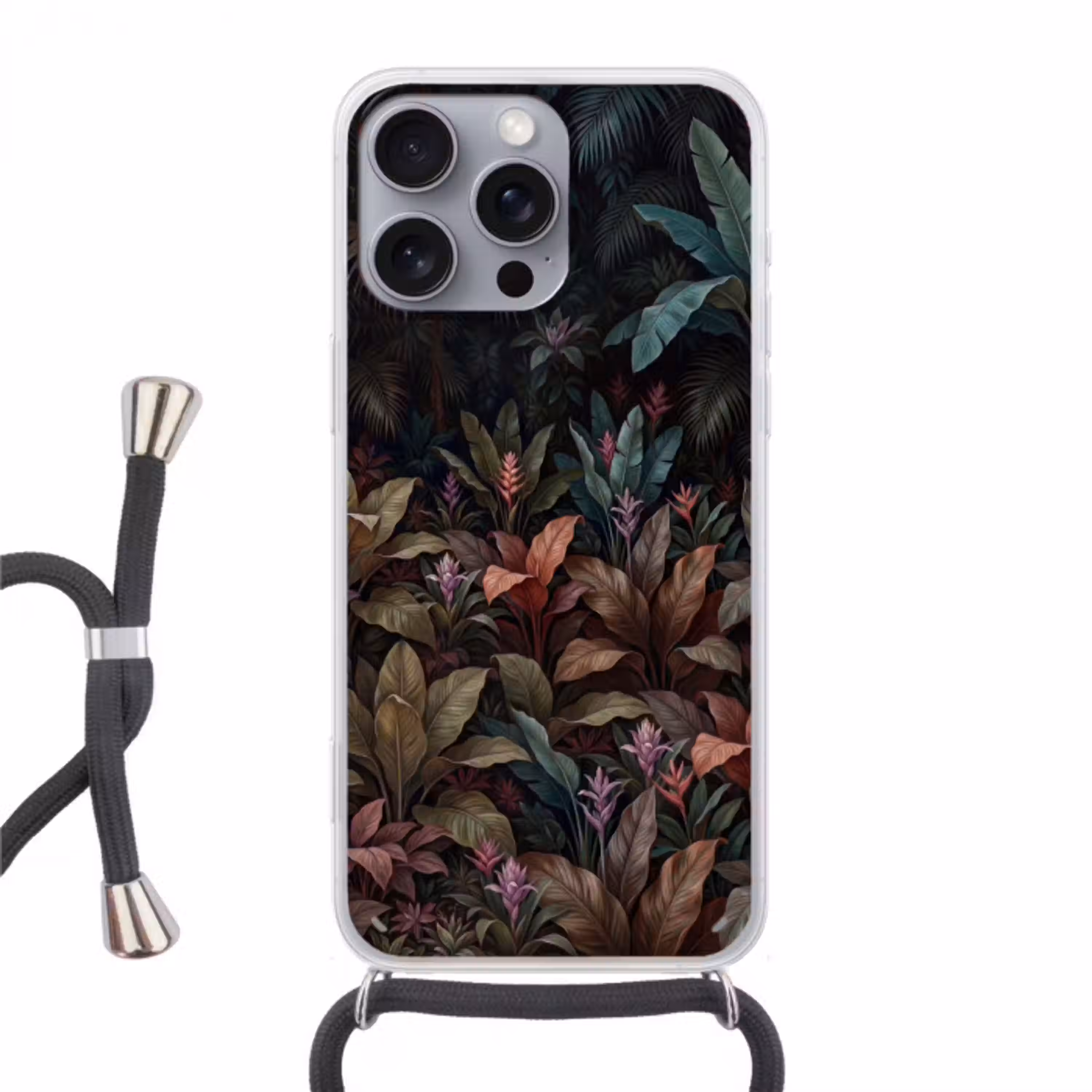 Planten - Tropisch - Jungle - Donker - Natuur Hoesje iPhone 16 Pro Max met koord klein -3d