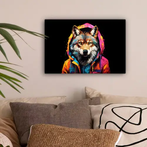 Graffiti - Wolf - Jas - Zwart canvas 2cm klein -sfeer1