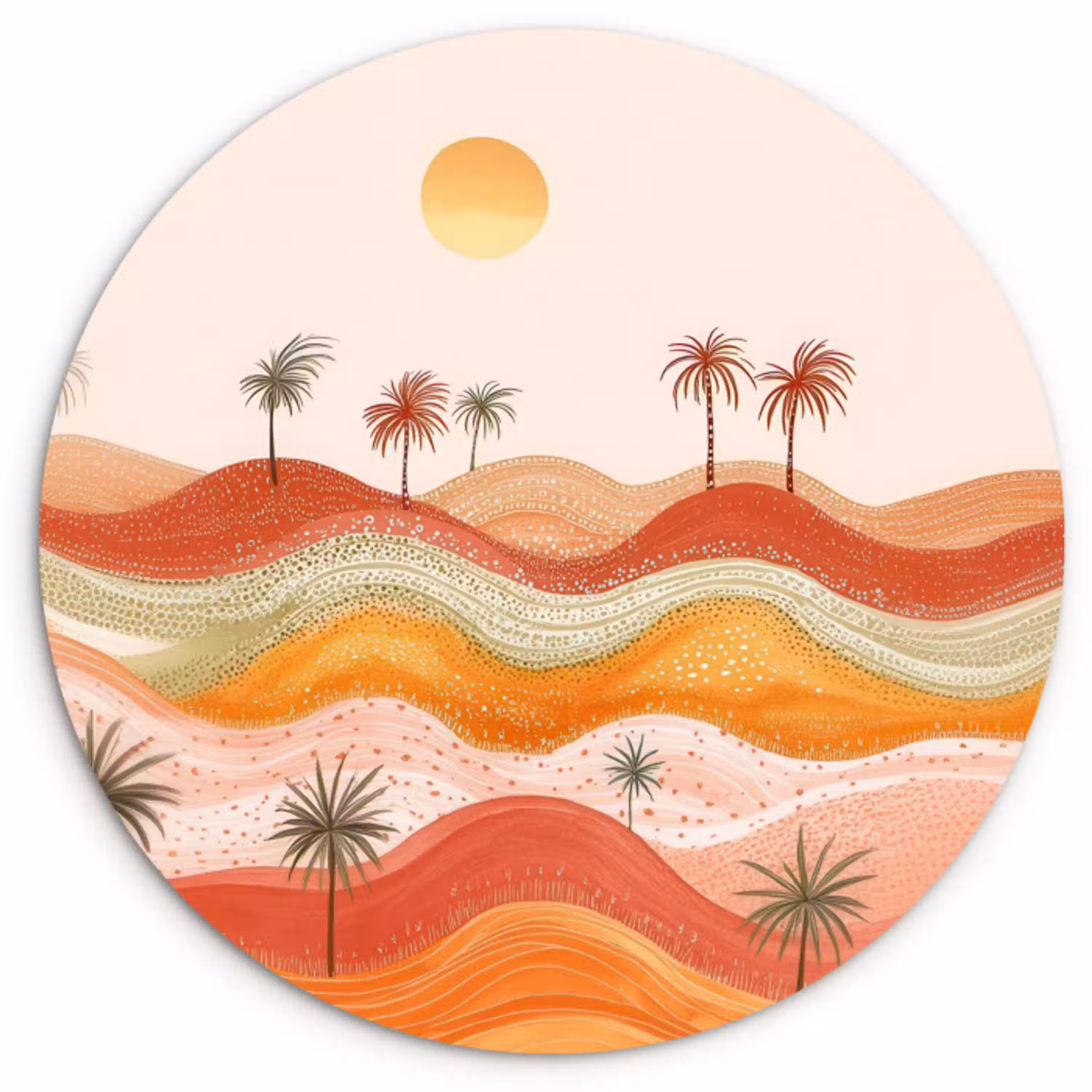 Abstract landschap - Palmbomen - Kleurrijk Wandcirkel kunststof plaat 5mm dik klein -3d