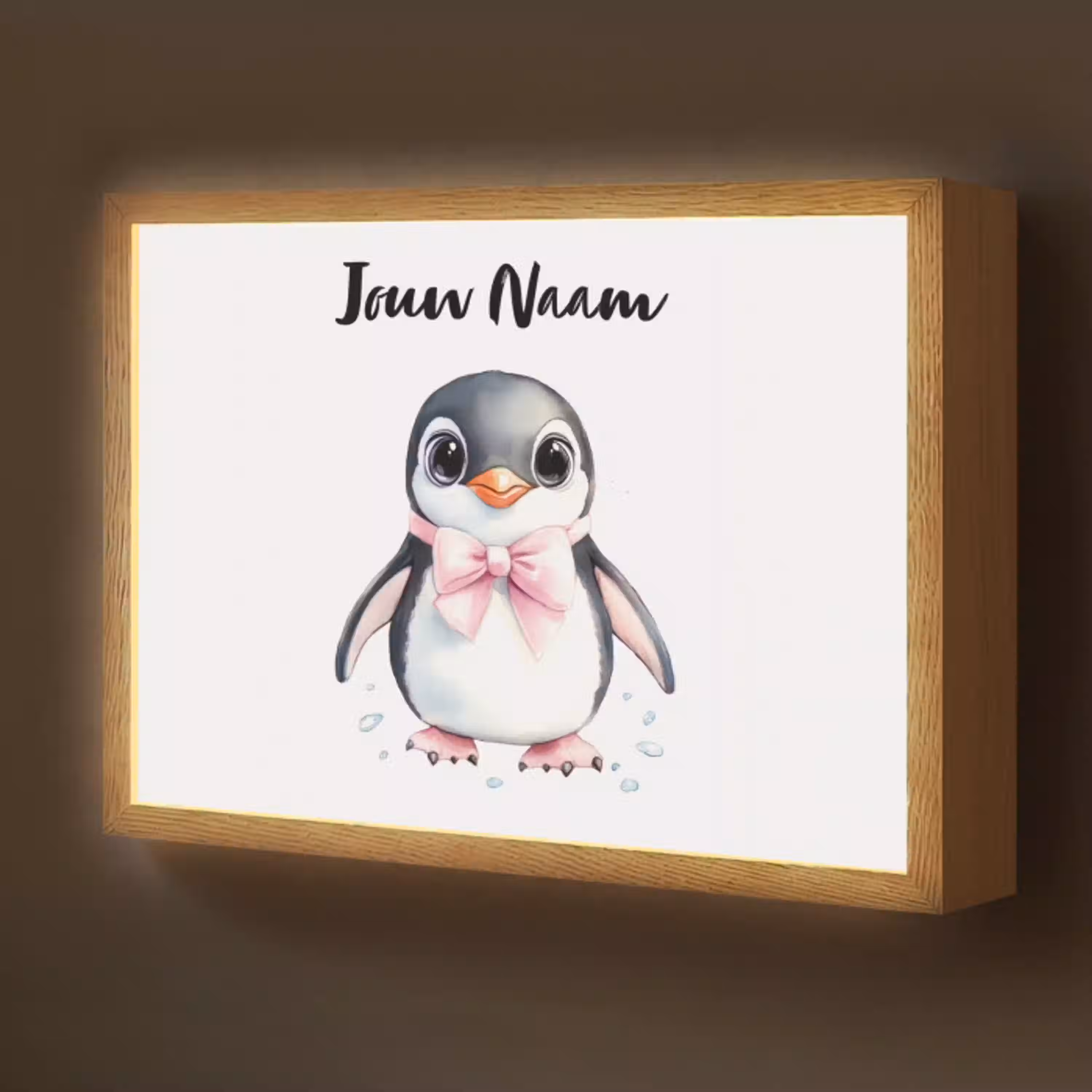Pinguïn - Strikje - Roze - Dier Light Box met batterij (Wandlamp kind) middel -z3d_website