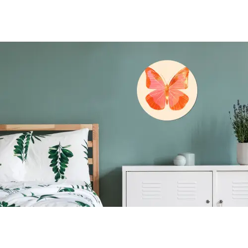 Vlinder - Minimalistisch - Roze Wandcirkel aluminium klein -slaapkamer