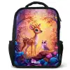 Hertje en uil in een roze sprookjesbos Rugzak - Zwart middel -3d