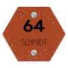 Roestbruin met stippen - Modern Naambord Hexagon klein -3d