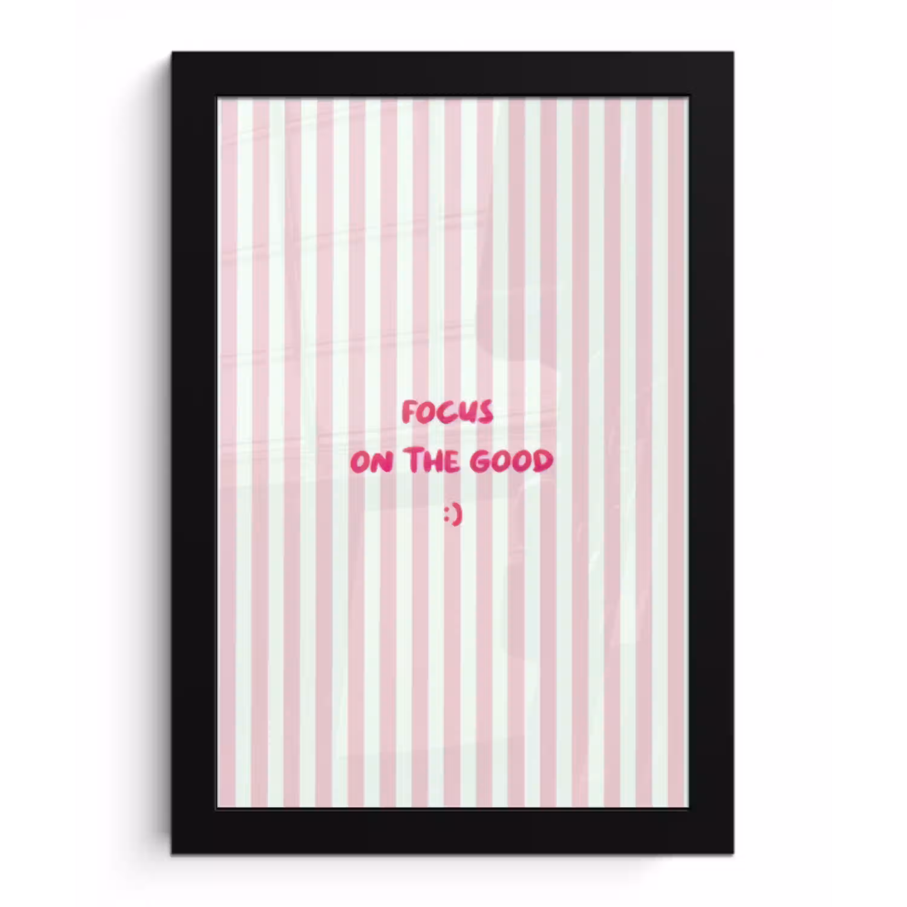 Focus on the good - Strepen - Roze - Smiley fotolijst zwart zonder passe partout klein -3d