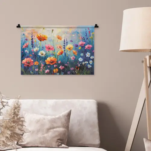 Bloemen - Natuur - Waterverf - Kunst Wandkleed katoen klein -sfeer4