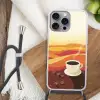 Koffie - Landschap - Oranje - Koffiebonen Hoesje iPhone 16 Pro Max met koord klein -sfeer4