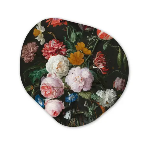 Stilleven met bloemen in een glazen vaas - Schilderij van Jan Davidsz. de Heem Wandcirkel Organisch Forex 3mm klein -3d