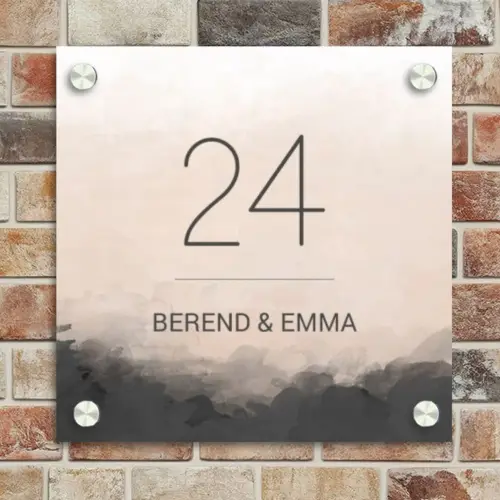 Aquarel - Beige - Klassiek Naambord Vierkant klein -sfeer2