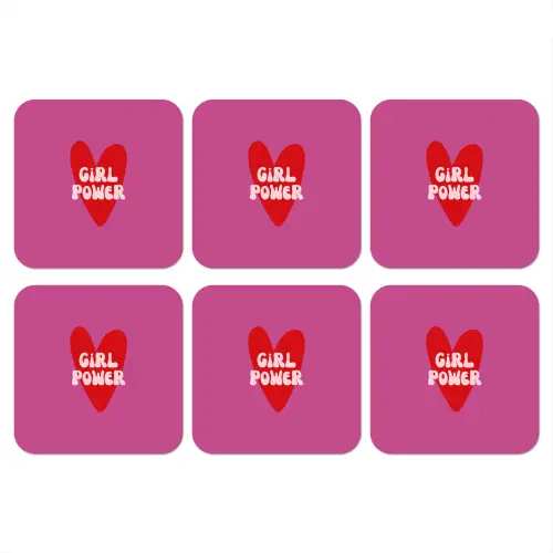 Girl power - Hart - Roze - Rood onderzetter kurk middel -3d